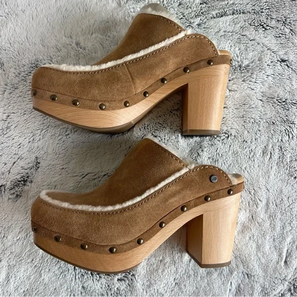 UGG AUBRIANA CHESTNUT SUEDE CLOG HEEL SHOE Women Size 8.0 - Picture 4 of 11